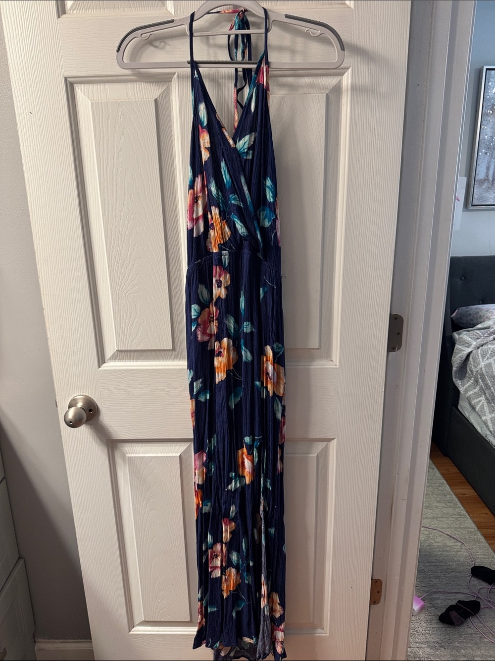 Women’s Navy Floral Halter One-Piece